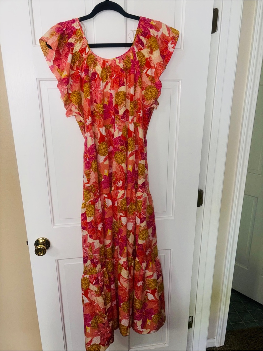 ENTRO Pink Floral Flutter-Sleeve Maxi Dress - Spring Forward NWT